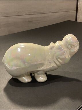 Iridescent Ceramic Hippo Figurine - White